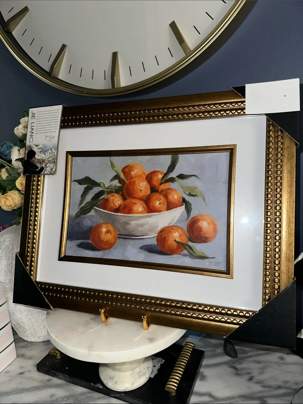 Jie Liang Framed Still Life Orange Bowl Print - Gold Frame